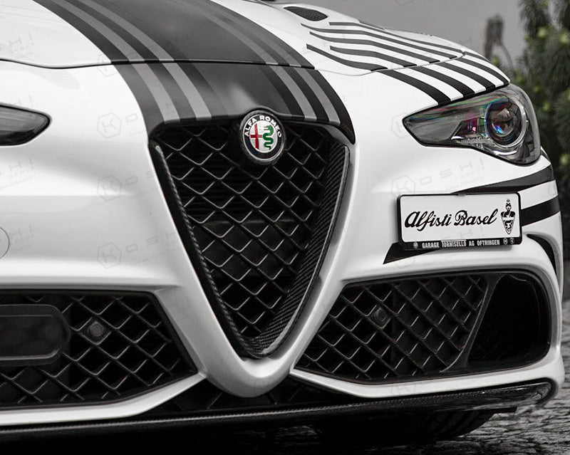 Alfa Romeo Giulia Front V Shield Emblem Grille Frame - Carbon Fibre - Koshi Group Store