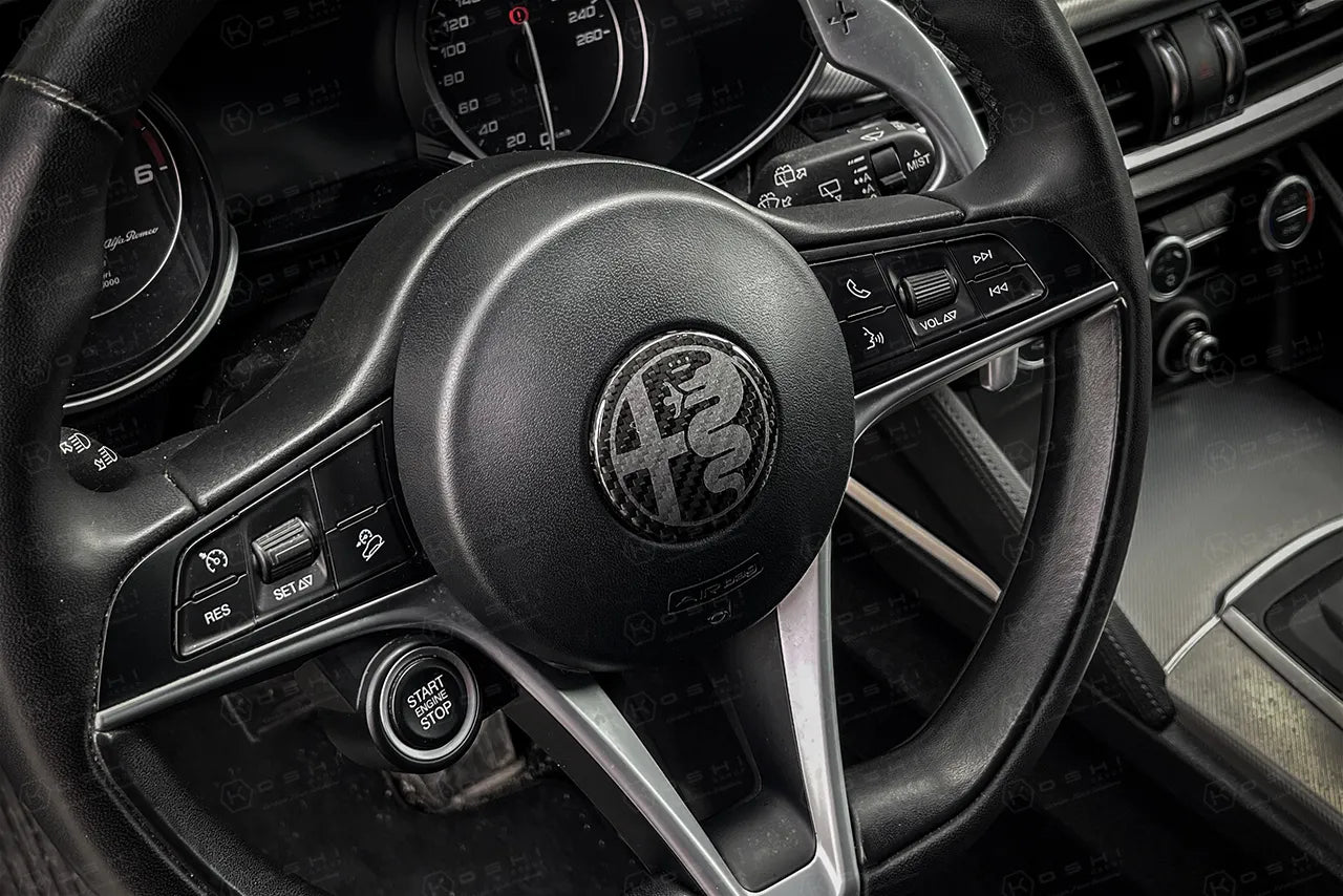 Alfa Romeo Giulia / Stelvio Steering Wheel Badge Logo Cover - Carbon Fibre - TMC Motorsport