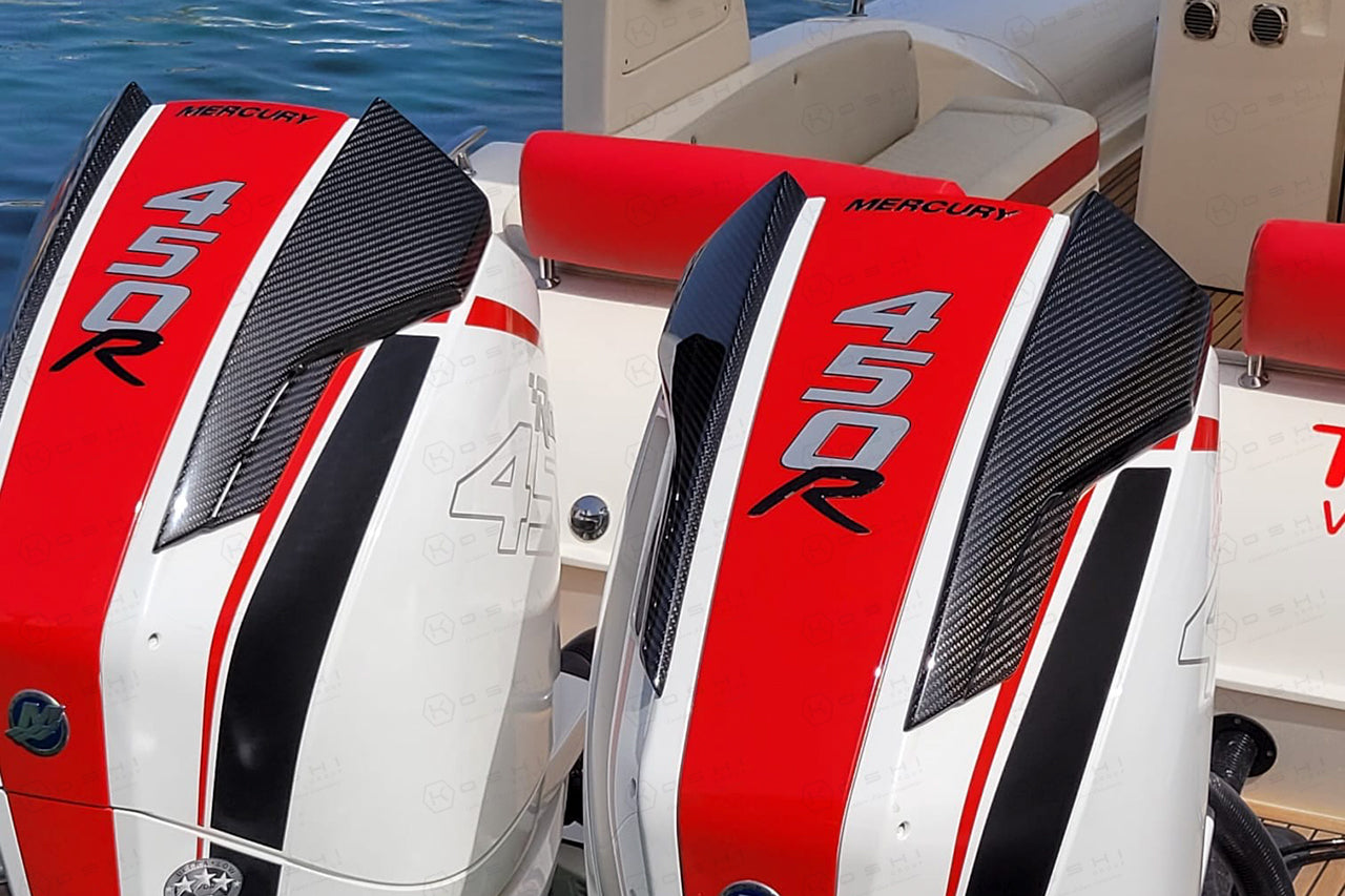 Carbon Fiber Engine Air Scoops for Mercury V8 Outboard, 500R, 450R, 300R, 300 VERADO - Carbon Fibre