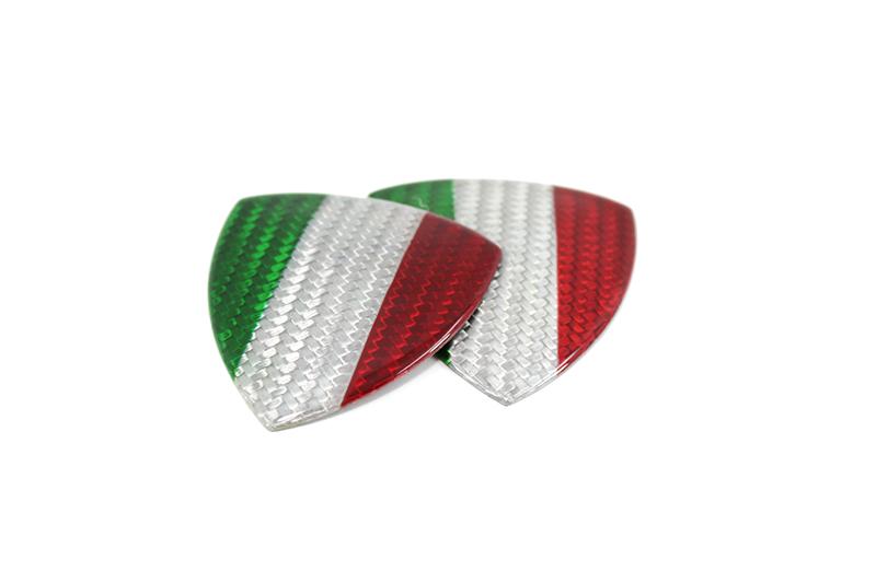 White Carbon Fibre Fender Shield Emblem w/ Italia Flag - Carbon Fibre - Abarth Tuning