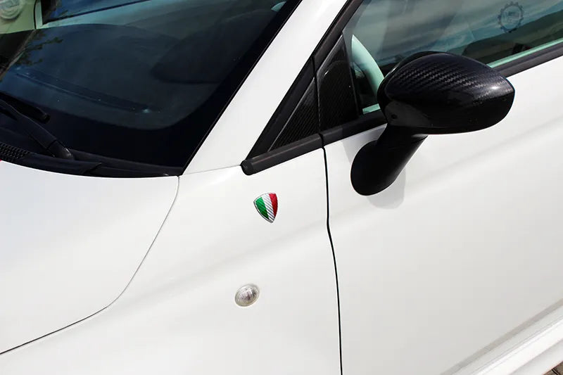 White Carbon Fibre Fender Shield Emblem w/ Italia Flag - Carbon Fibre - Abarth Tuning